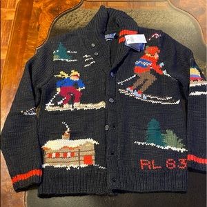 POLO RALPH LAUREN "RL 83 SKIER" HAND-KNIT SHAWL CARDIGAN SWEATER SIZE LARGE
